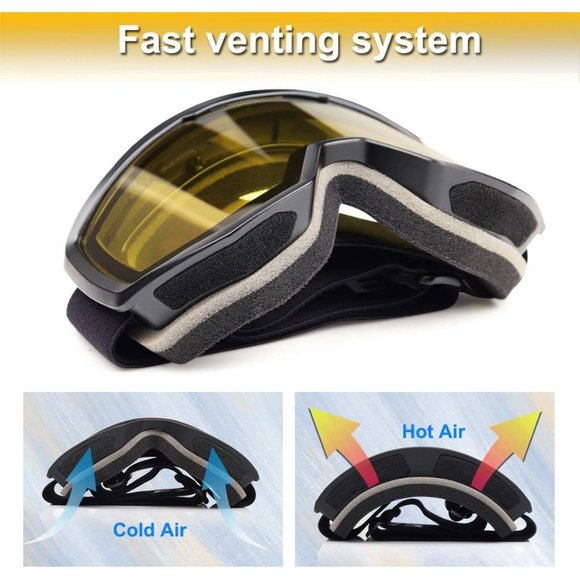 Women OTG Black Frame Yellow Anti Fog UV Protection Snowboard Goggles - Picture 3 of 8